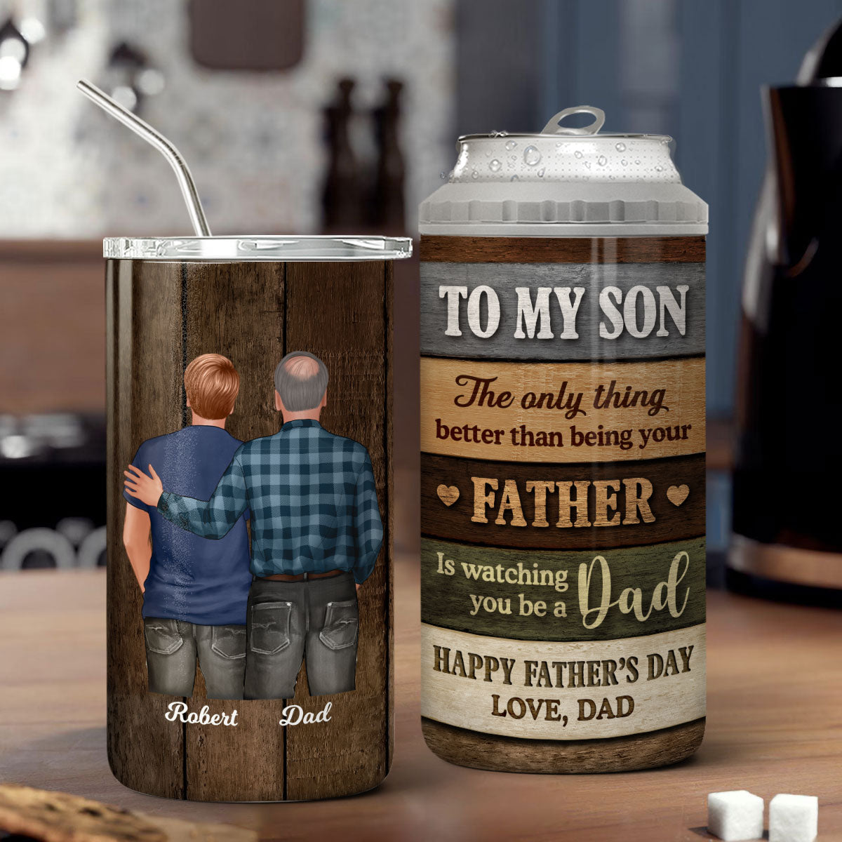 Colored Wood Pallets To My Son From Mom Personalized Can Cooler, Father's Day Gift For Son