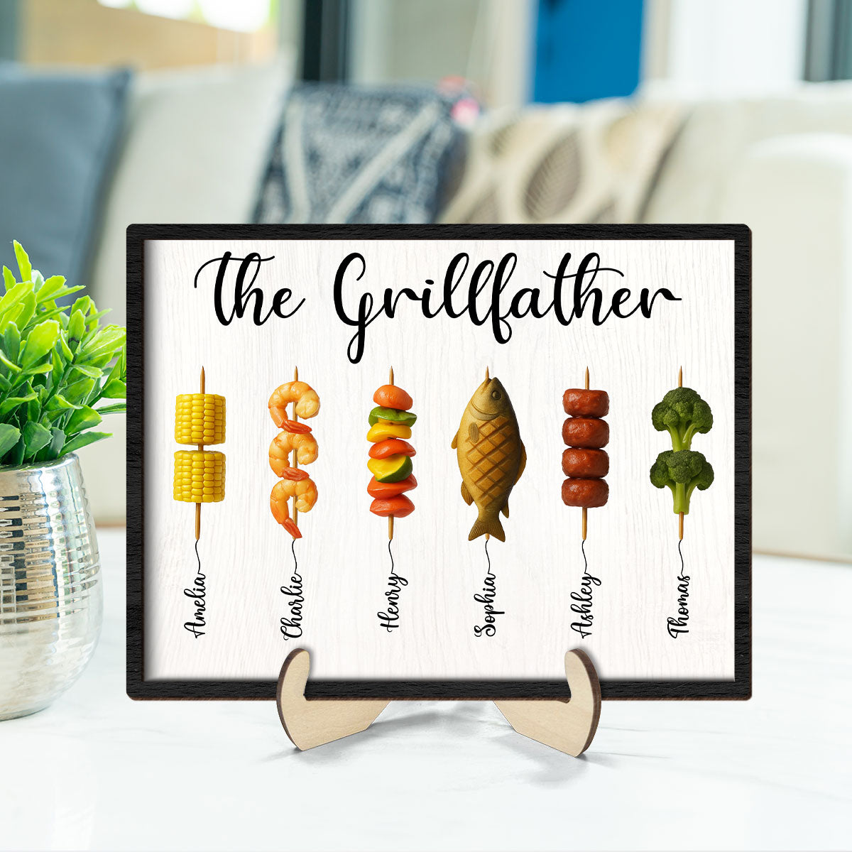 Best Grilling Dad Ever With Kids' Names Personalized 2-Layered Wooden Plaque, Father's Day Gift For Husband, For Dad, For Grandpa