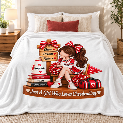 Just a Girl Who Loves Cheerleading - Personalized Fleece Blanket - Christmas Gift for Daughter, Granddaughter