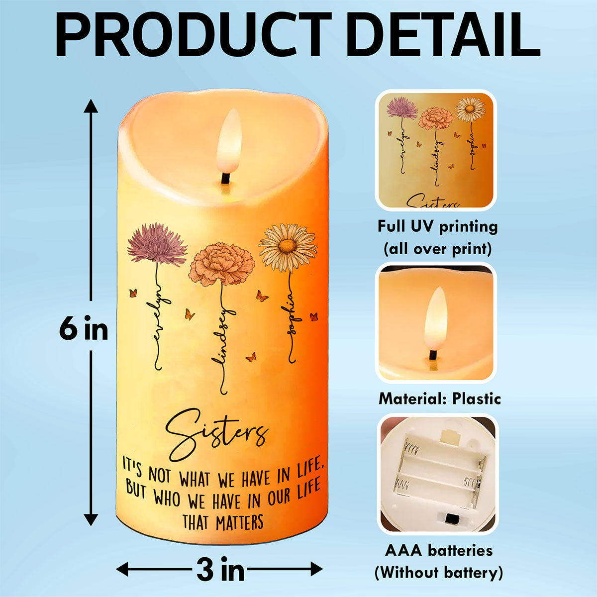 Best Friends Besties Birth Month Flower Personalized LED Candle