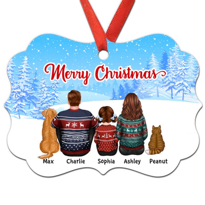Back View Family Dad Mom Kids Dogs Cats Personalized Christmas Ornament