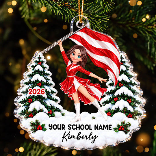 Color Guard Girl Custom Name & School Name - Personalized Acrylic Ornament - Christmas Gift For Color Guard Girls, Marching Band Members, Daughter, Granddaughter