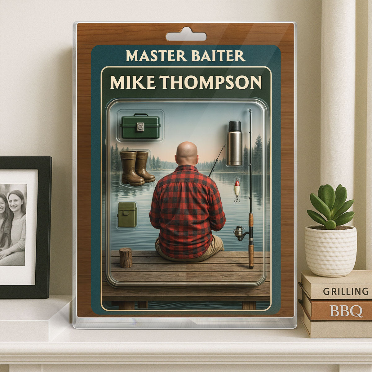 Fishing Dad Grandpa Man Realistic Figure Style Personalized Acrylic Block Plaque