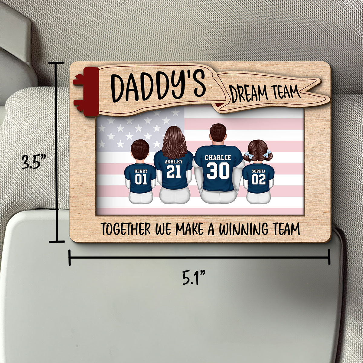 Daddy's Team Football Family Sitting Personalized Car Visor Clip, Gift For Dad, Grandpa, Husband