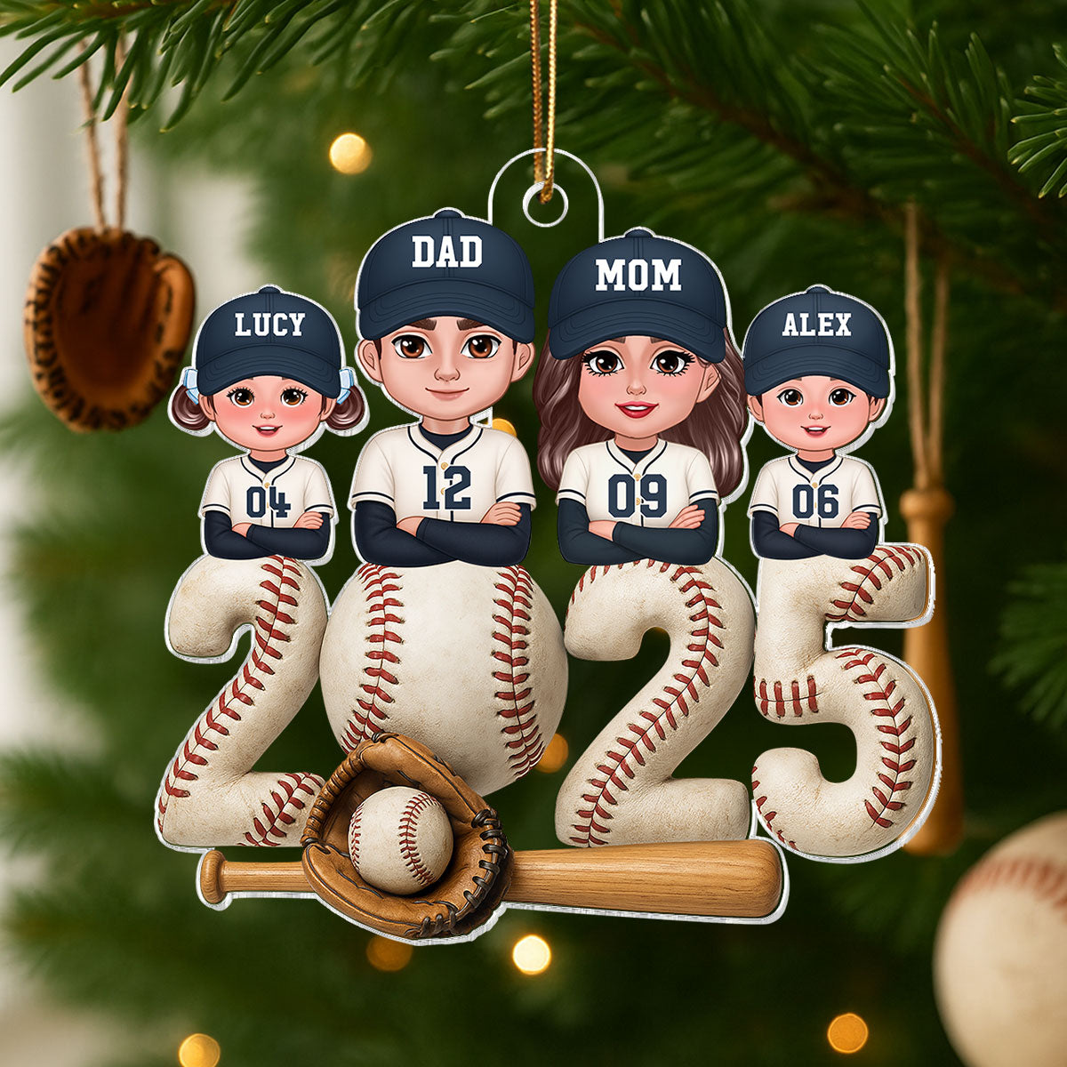 3D Effect Christmas Baseball Family Together We're A Team - Personalized Acrylic Ornament - Gift For Family