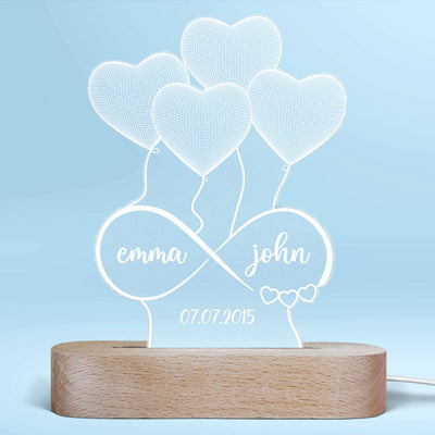Couple Infinity Hearts Personalized Plaque With LED Night Light - Acrylic LED Lamp - Valentines Day Gift - Anniversary Gift - Romantic Gift For Couple - Gift For Him - Gift For Her