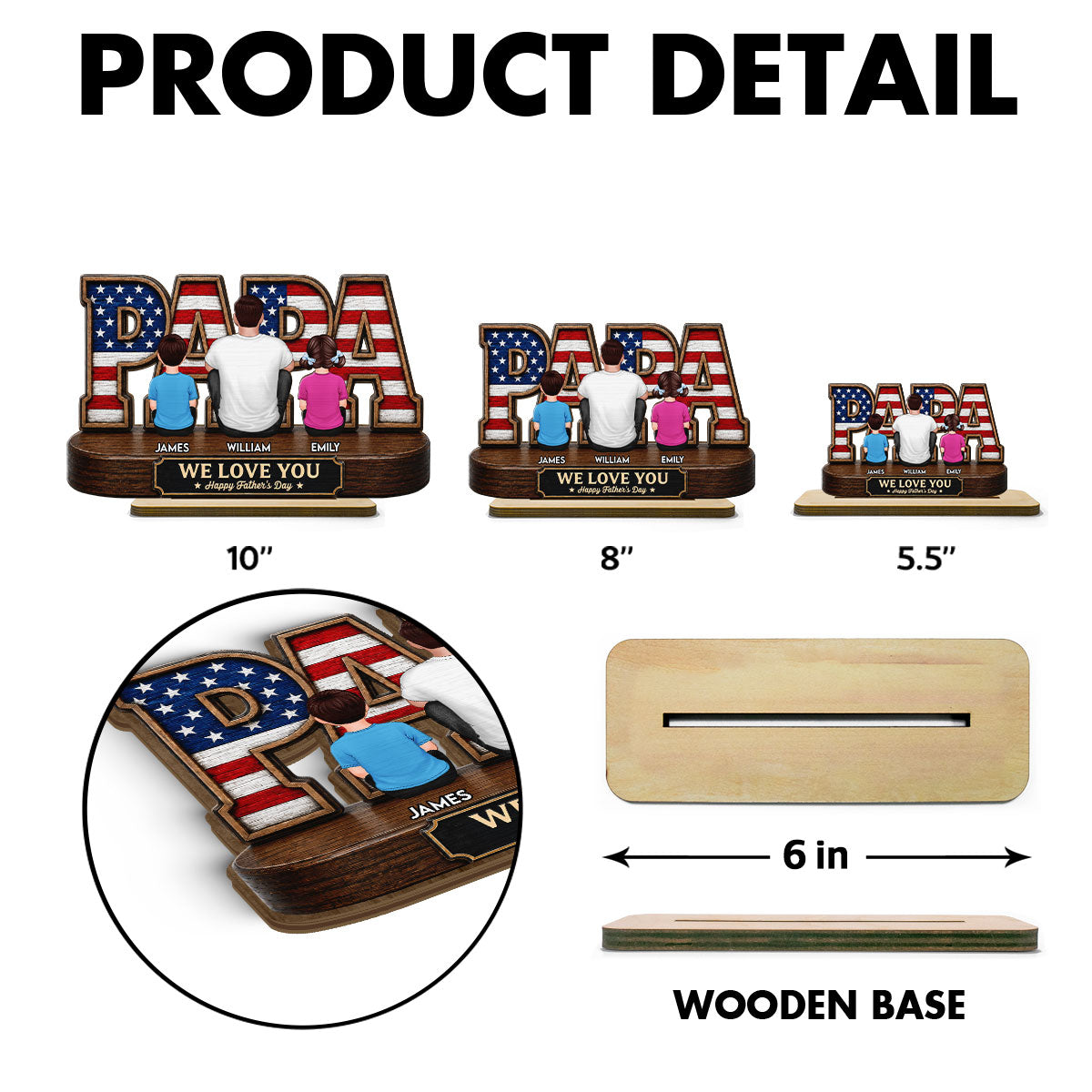 Proud Papa Grandpa Nation Flag Grandpa Dad And Kids - Personalized 2-Layered Wooden Plaque - Father's Day Gift For Dad, Husband