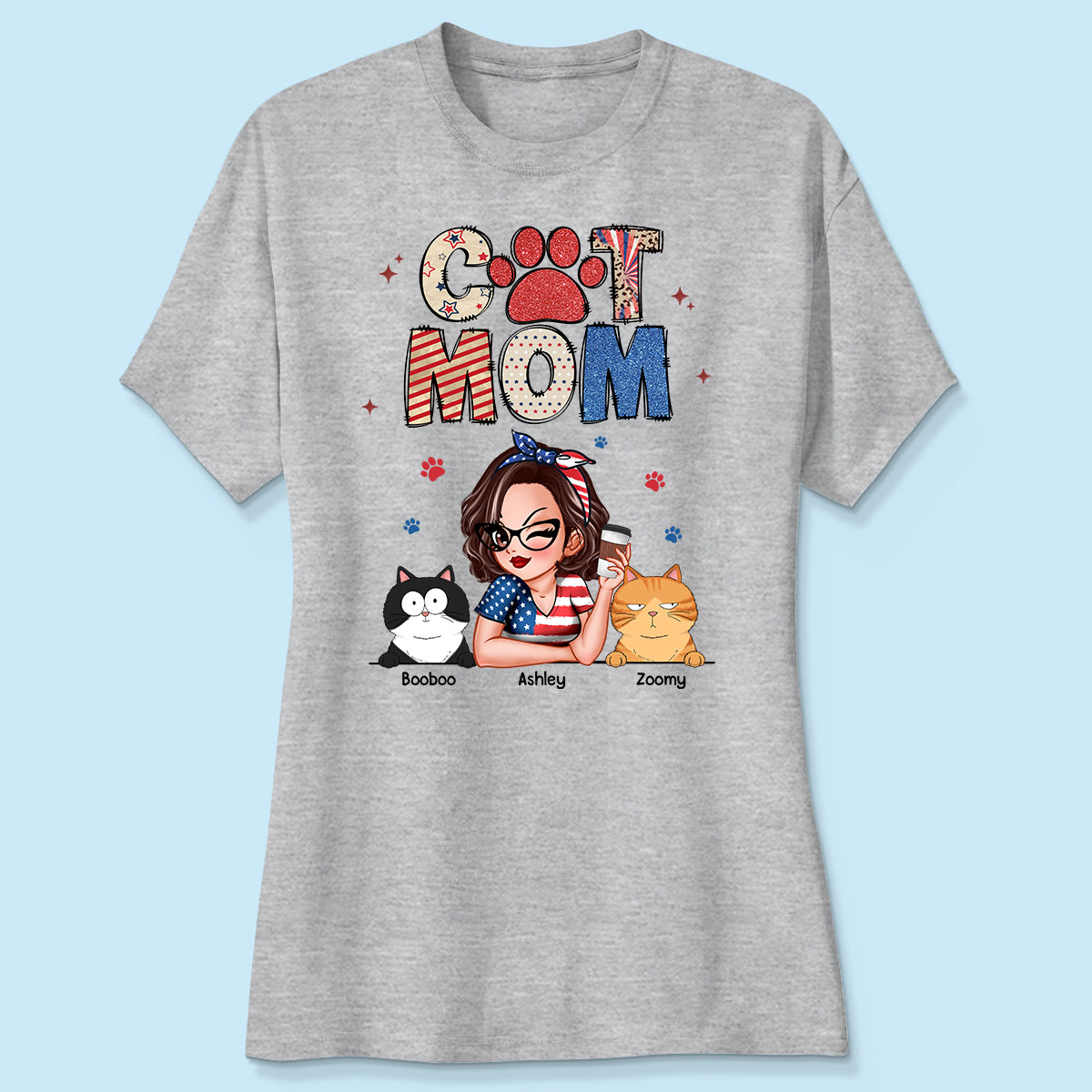 Cat Mom Sparkly Pattern Personalized Shirt, Gift For Cat Mom