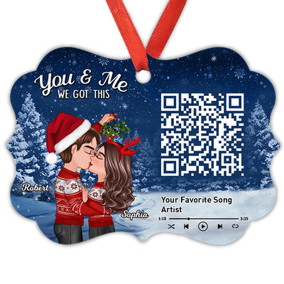 Galaxy Night Couple Kissing Under Mistletoe Favorite Song Scannable QR Code Christmas Personalized Christmas Ornament
