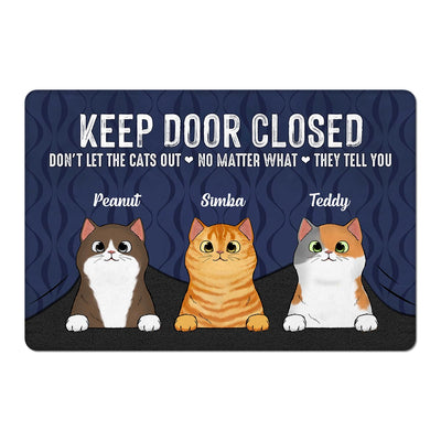 Keep Door Closed Peeking Fluffy Cat Under Personalized Doormat