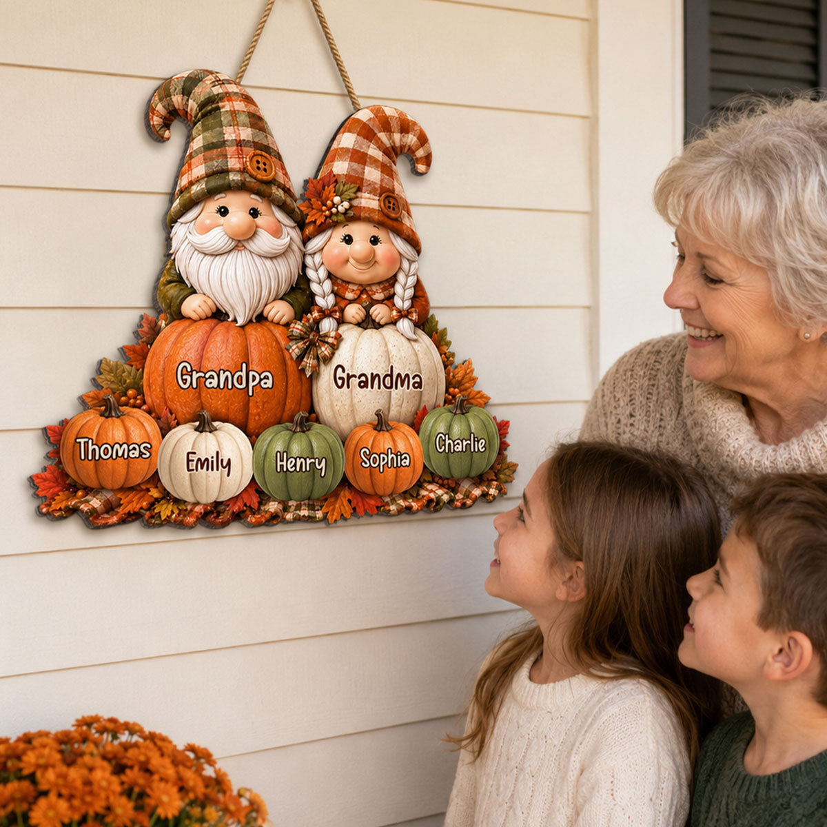 Cozy Warm Fall Season Gnome Grandma Grandpa Pumpkin Patch - Personalized Wood Sign - Fall Decoration For Grandparents