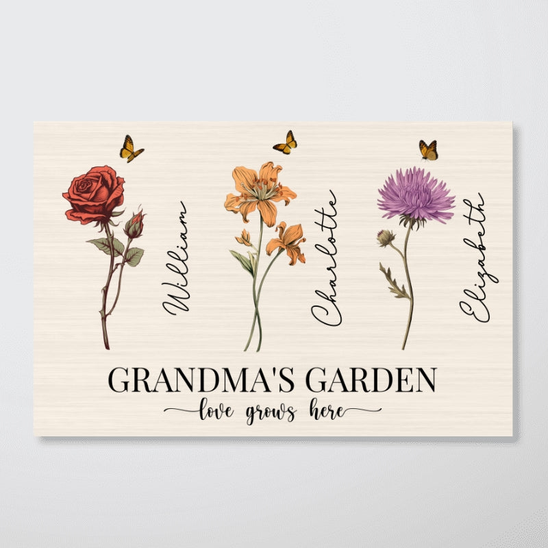 Vintage Birth Month Flowers Grandma‘s Garden Gift For Grandma Mom Personalized Horizontal Poster