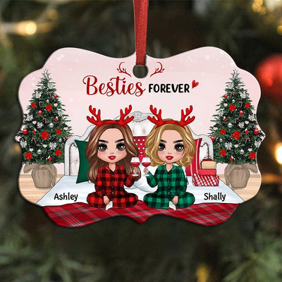 Besties Sisters Sitting On Bed Personalized Christmas Ornament
