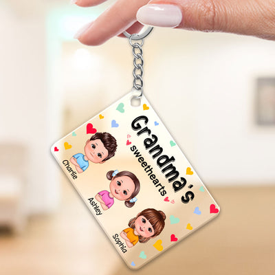 Grandma‘s Sweethearts Cute Doll Kids Colorful Hearts Personalized Acrylic Keychain