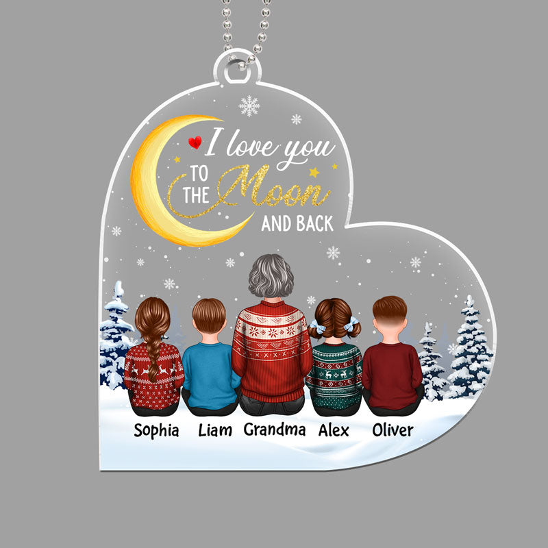 Grandma Grandkids To The Moon Heart Personalized Acrylic Ornament