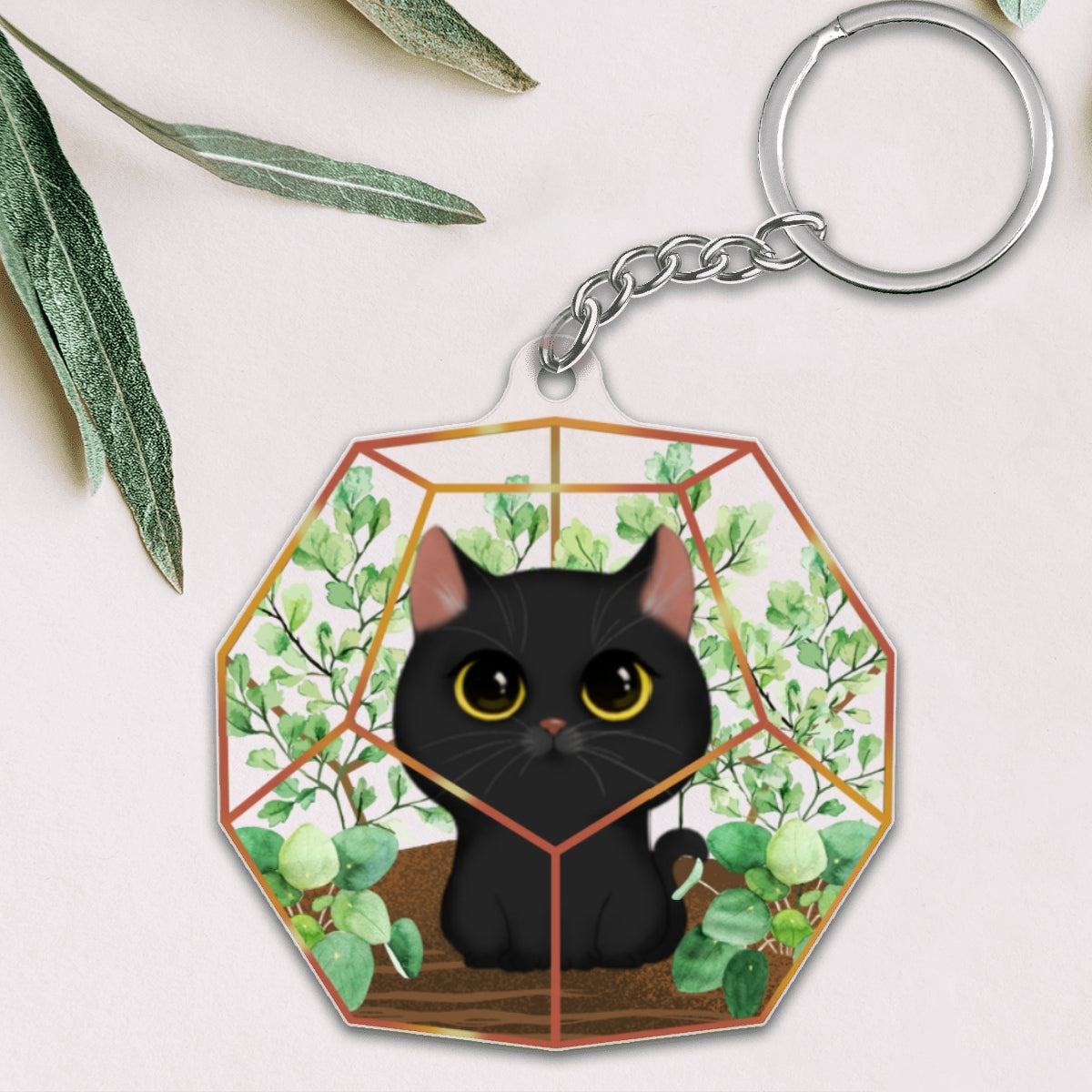 Watercolor Cute Cat In Terrarium Gift For Cat Lover Personalized Acrylic Keychain