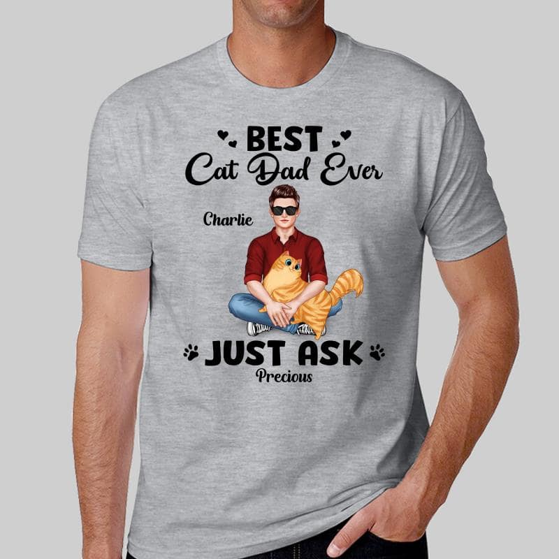 Best Cat Dad Man Sitting With Cat Personalized Shirt