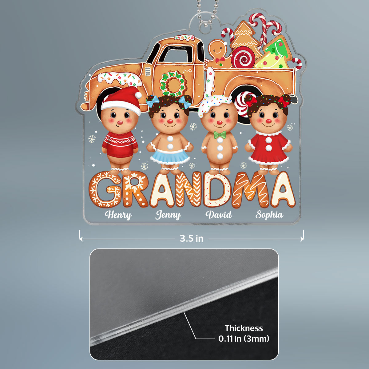Grandma Christmas Truck Gingerbread Kids Personalized Acrylic Ornament