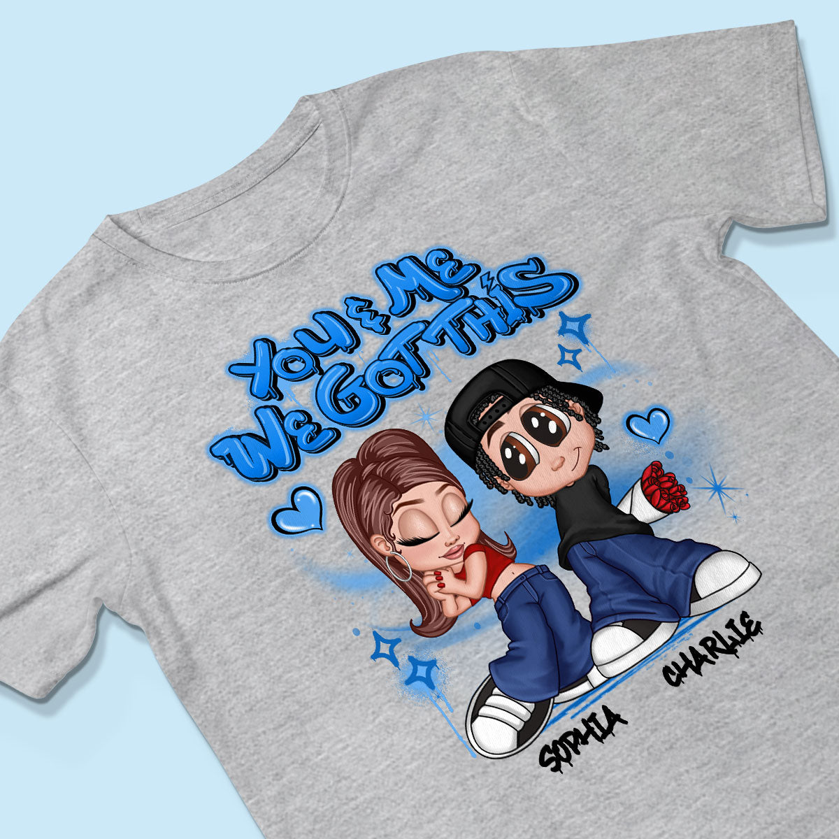 Y2K Couple Airbrushed - Personalized Shirt - Unique Valentine's Day Gift For Him, Gift For Her