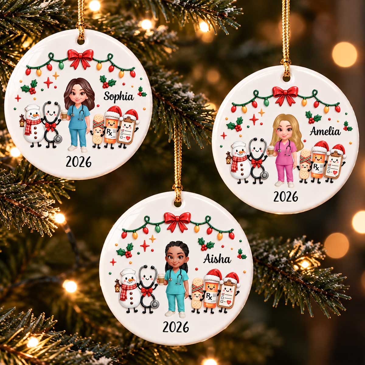 Cute Nurse Things 2D Flat Printed - Personalized Ceramic Ornament - Christmas Gift, Graduation Gift For Nurse, Healthcare Workers, Gift For Colleagues, Coworkers