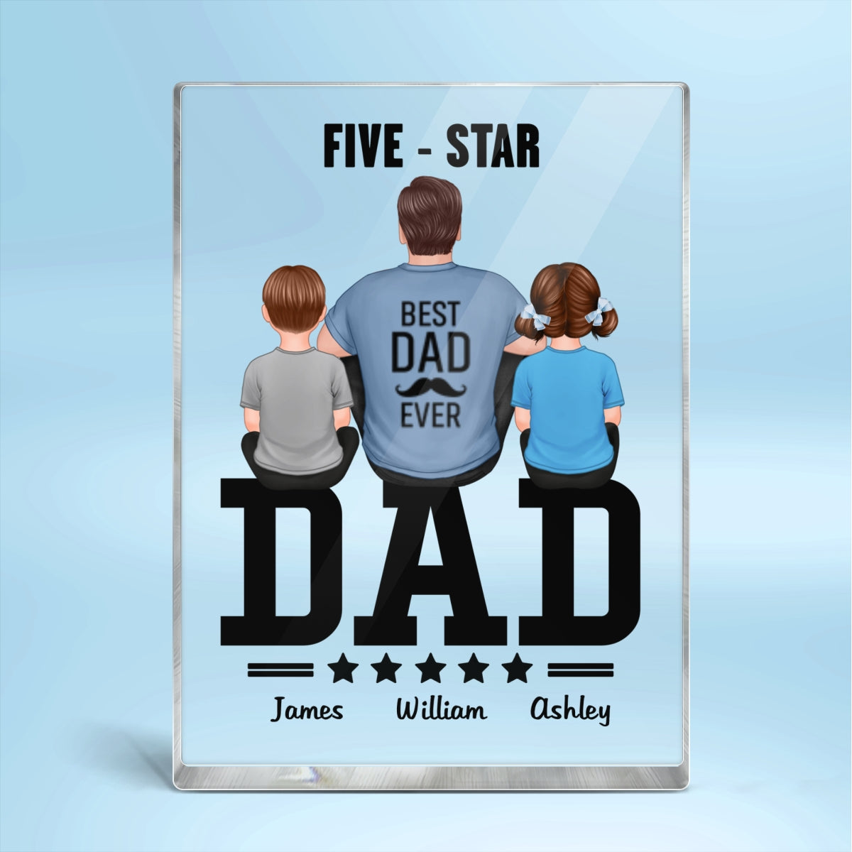Five - Star Dad Back View Dad And Kids Personalized Rectangle Acrylic Block Plaque