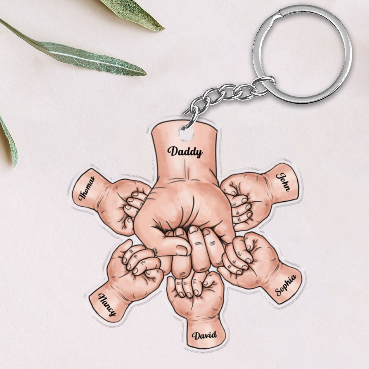 Dad Grandpa And Kids Fist Bump Hands Father‘s Day Gift Personalized Acrylic Keychain