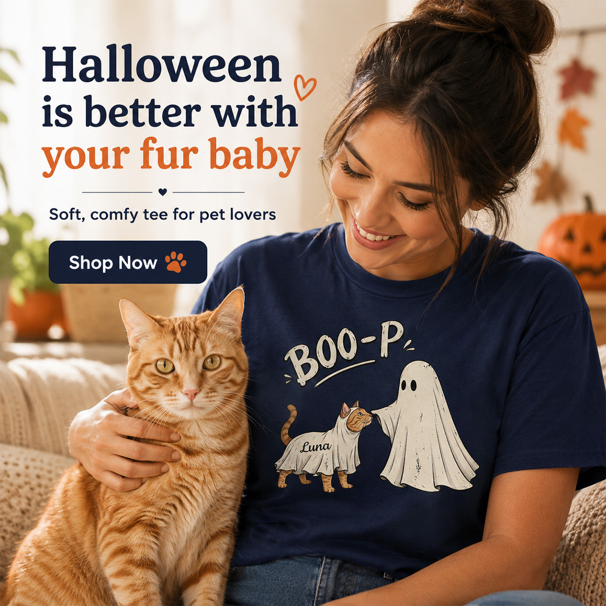 Funny Boo-p Ghost Pet Portrait From Your Pet Photo - Personalized Shirt - Halloween Gift For Dog Cat Lovers