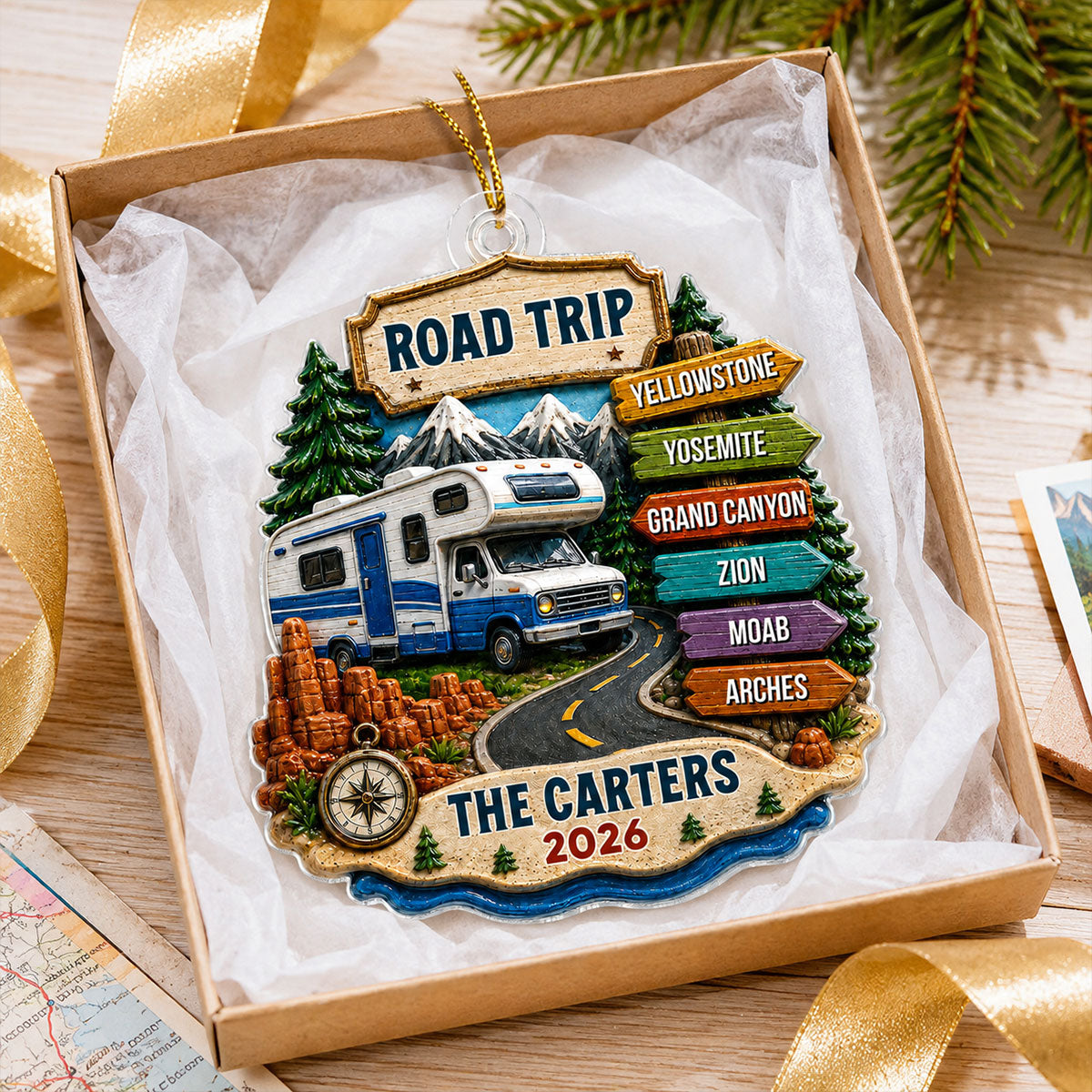 Trending Road Trip Travel Adventure - Personalized Acrylic Ornament - Vacation Gifts For Couple, Family