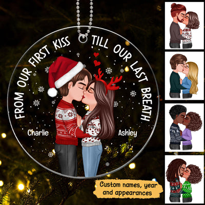 Doll Couple Kissing In Snow Personalized Acrylic Ornament