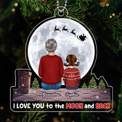 Grandma Grandkid Back View On Roof Love To The Moon Personalized Acrylic Ornament