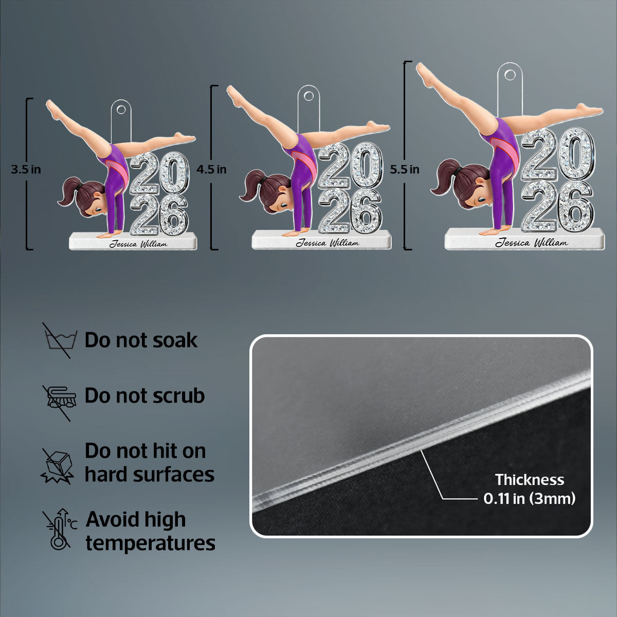 3D Shiny Effect Gymnastic Girl Cartwheel Pose With Year - Personalized Acrylic Ornament - Gymnast Gift For Daughter, Granddaughter