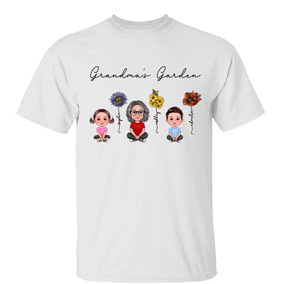 Grandma Grandkids Crossed Legs Sitting Vintage Birth Flower Personalized Shirt