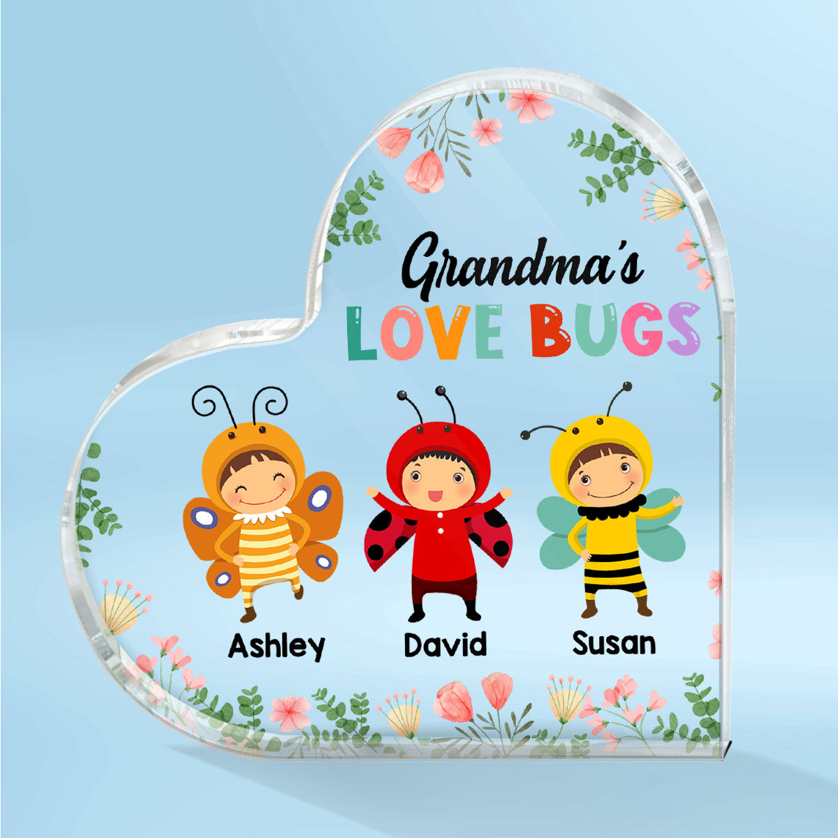 Grandma‘s Love Bugs Mother’s Day Gift Personalized Acrylic Heart Plaque