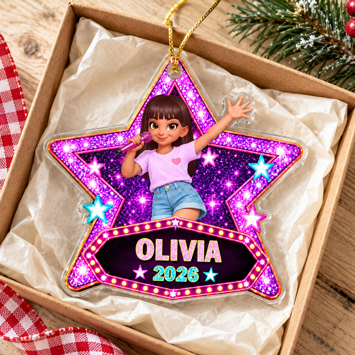 Pretty Girl Pop Star 2D Flat - Peresonalized Acrylic Ornament - Gift For Daughter, Granddaughter
