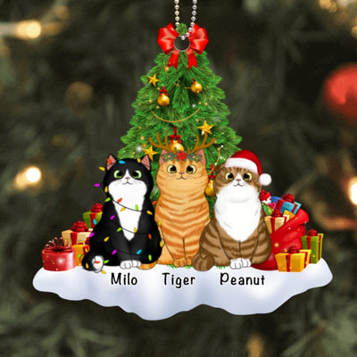 Cats On Snow Personalized Wooden Ornament