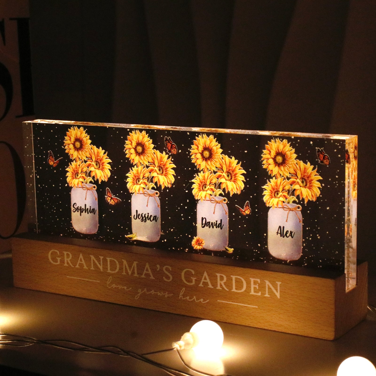 Grandma‘s Mom Garden Sunflower Personalized Acrylic Block LED Night Light