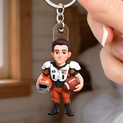 3D Effect Proud American Football Player - Personalized Acrylic Keychain - Gift For Football Players, Football Lovers