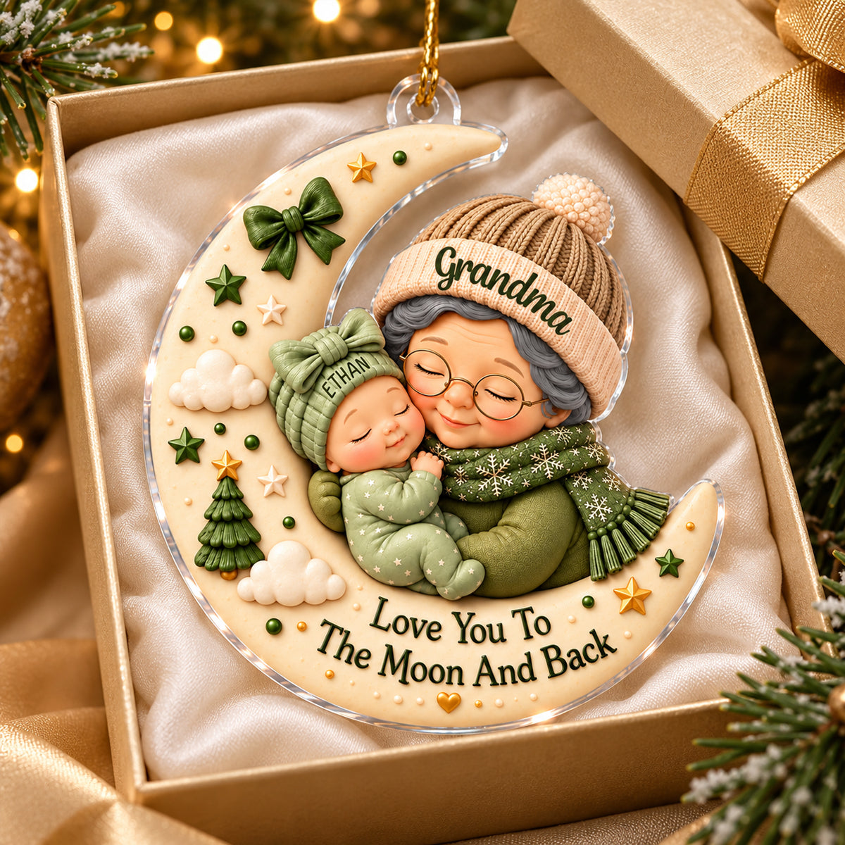 First Christmas as Grandma Love to the Moon and Back - Personalized Acrylic Ornament - Christmas Gift for Grandma