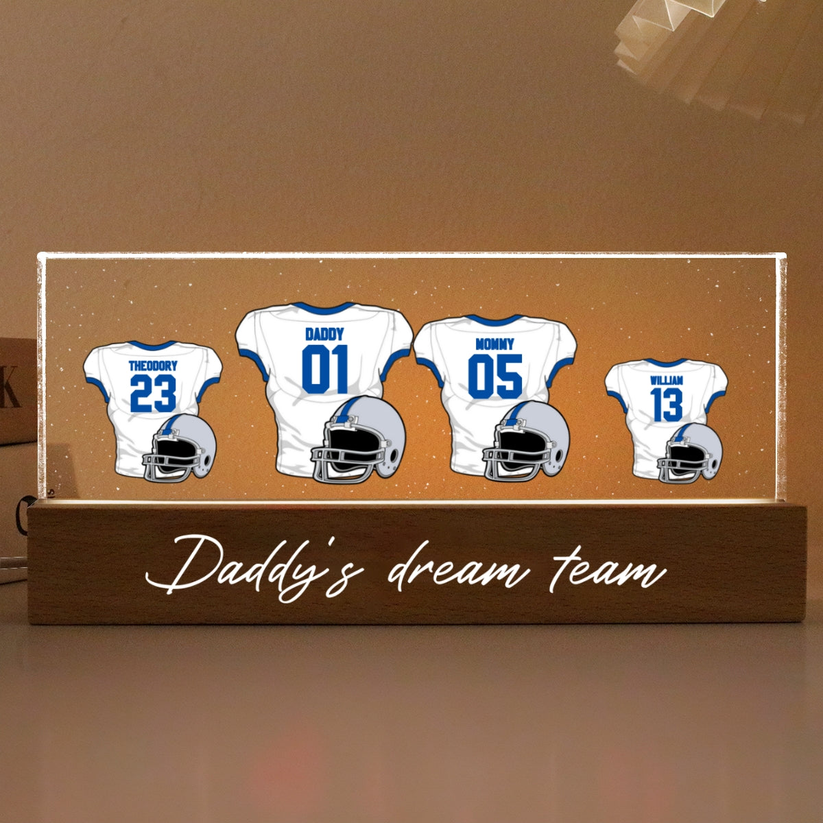 Daddy‘s Dream Team American Football Personalized Acrylic Block LED Night Light