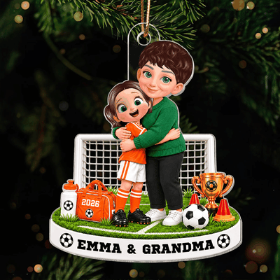 Grandma Will Always Be Your Biggest Fan Soccer Kid Boy Girl Custom Name & Color - Personalized Acrylic Ornament - Christmas Gift For Soccer Players, Grandson, Son, Granddaughter, Daughter