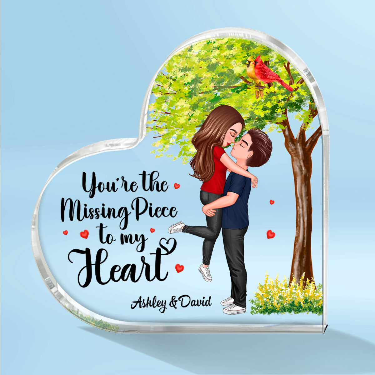 Green Tree Couple Missing Piece Personalized Heart Acrylic Plaque