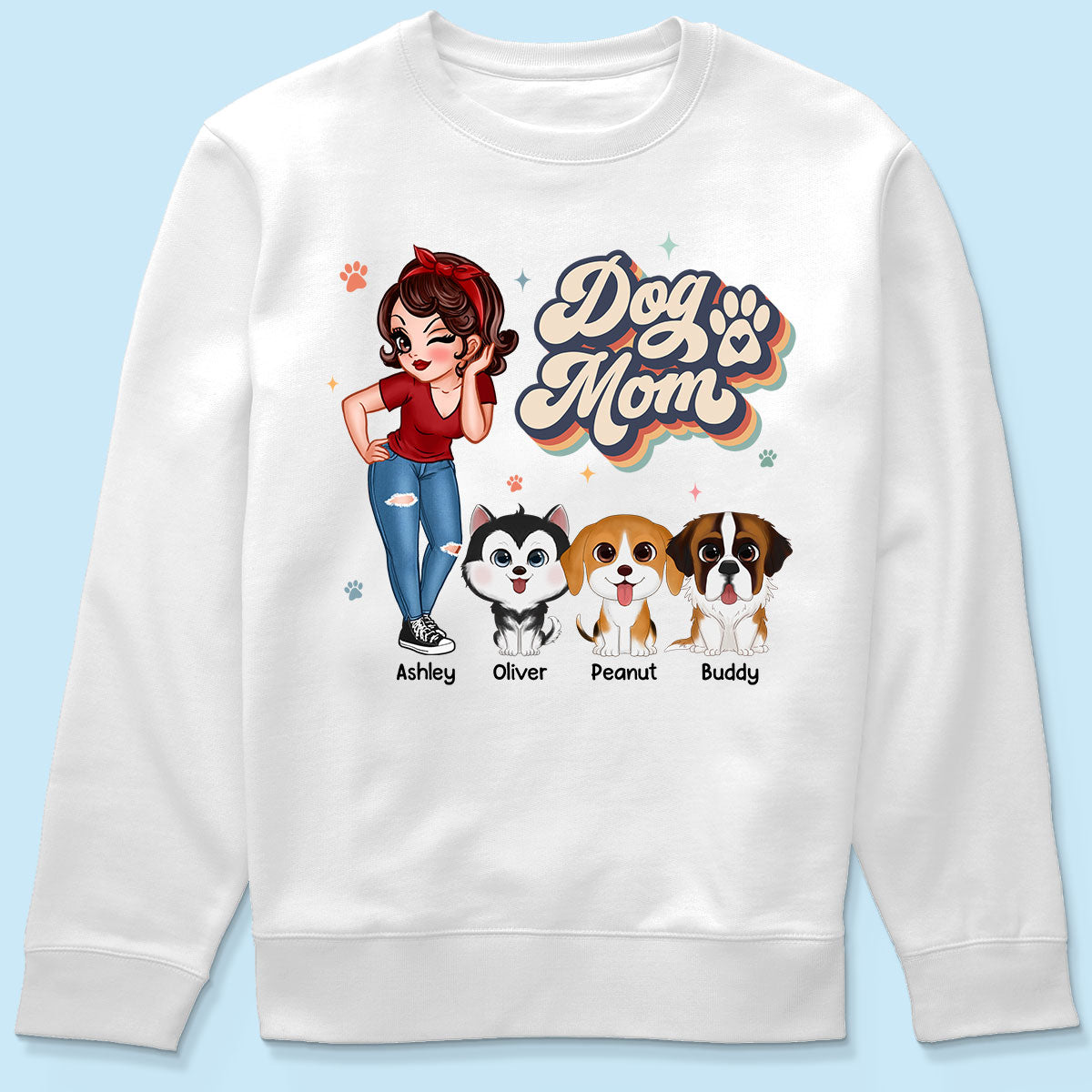 Dog Mom Retro With Peeking Dogs Personalized Shirt