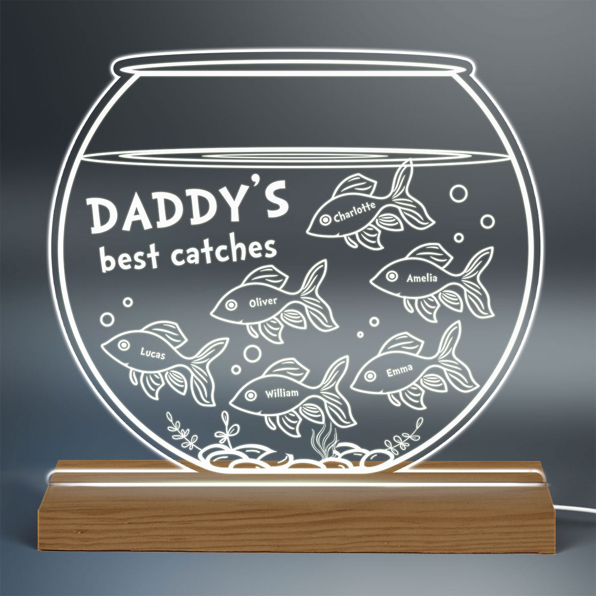 Daddy Granda Best Catch Fishing Personalized Custom Shape Warm LED Night Light