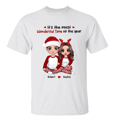 Christmas Doll Couple Sitting Hugging Gift For Him For Her Personalized Shirt