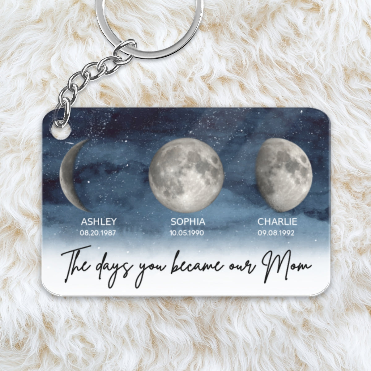 Acrylic Keychain: Starry Night Custom Birth Moon Phase The Days You Became Our Mom Personalized Keychain, Gift