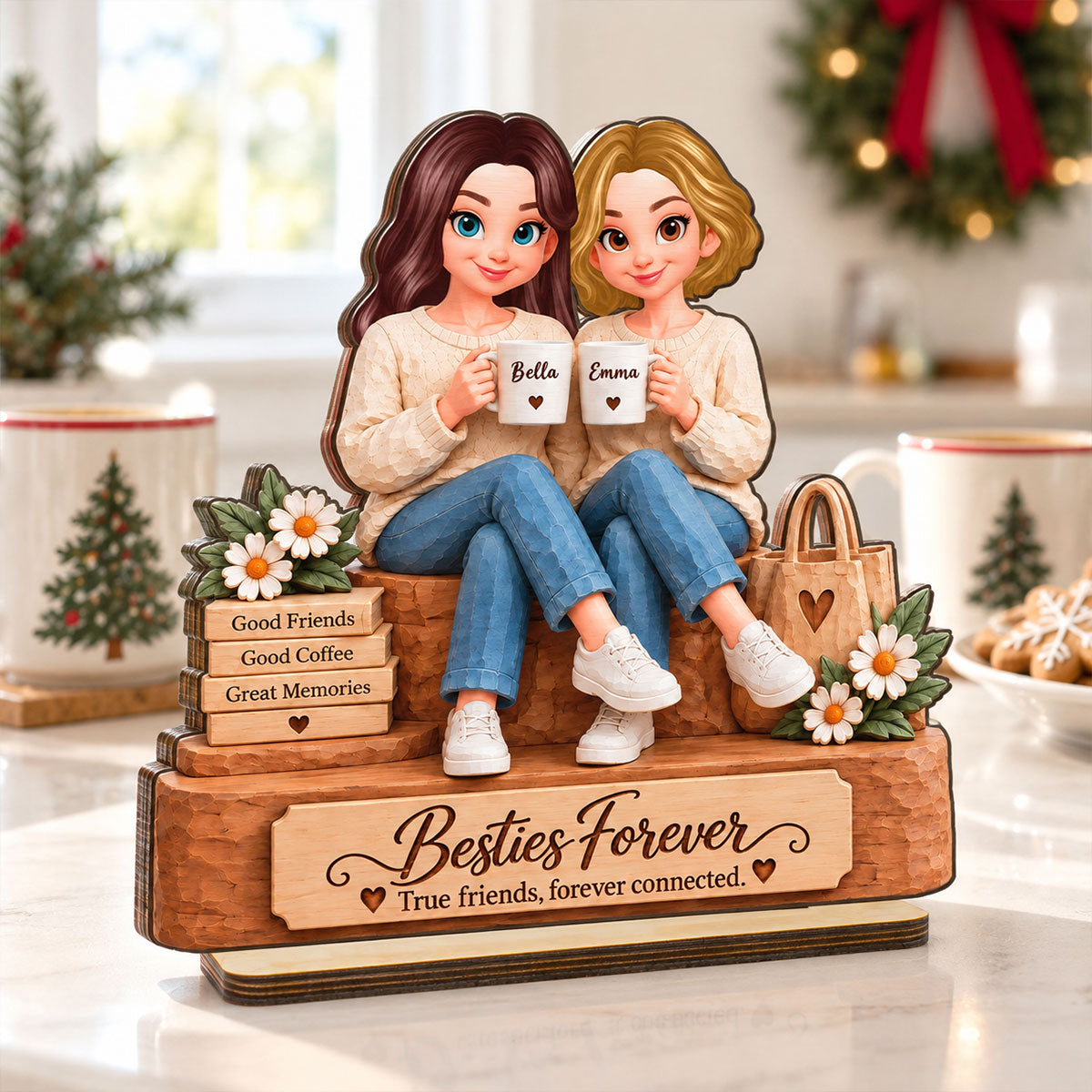 Besties Forever Together - Personalized 2-Layered Wooden Plaque - Christmas Gift Best Friends, Besties