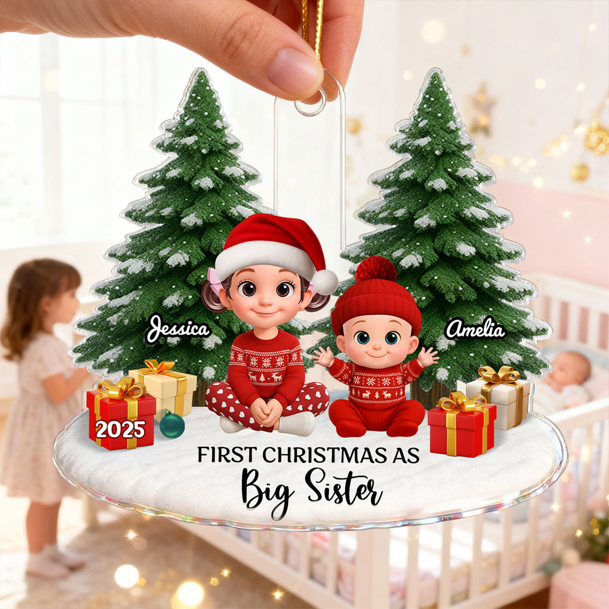 First Christmas With New Baby – Personalized Acrylic Ornament - Chritsmas Gift for Grandparent, Dad Mom, Big Sister, Big Brother