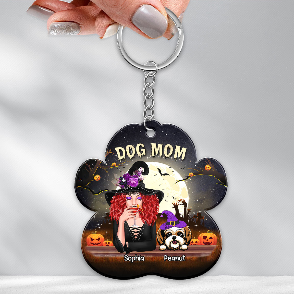 Halloween Night Dog Mom Witch Personalized Acrylic Keychain
