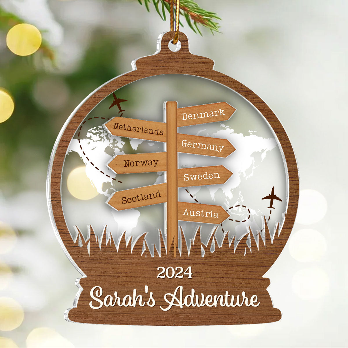 2024 Travel Adventure 2-Layered Acrylic Ornament, Personalized Travel Decoration, Christmas Gift For Travelers