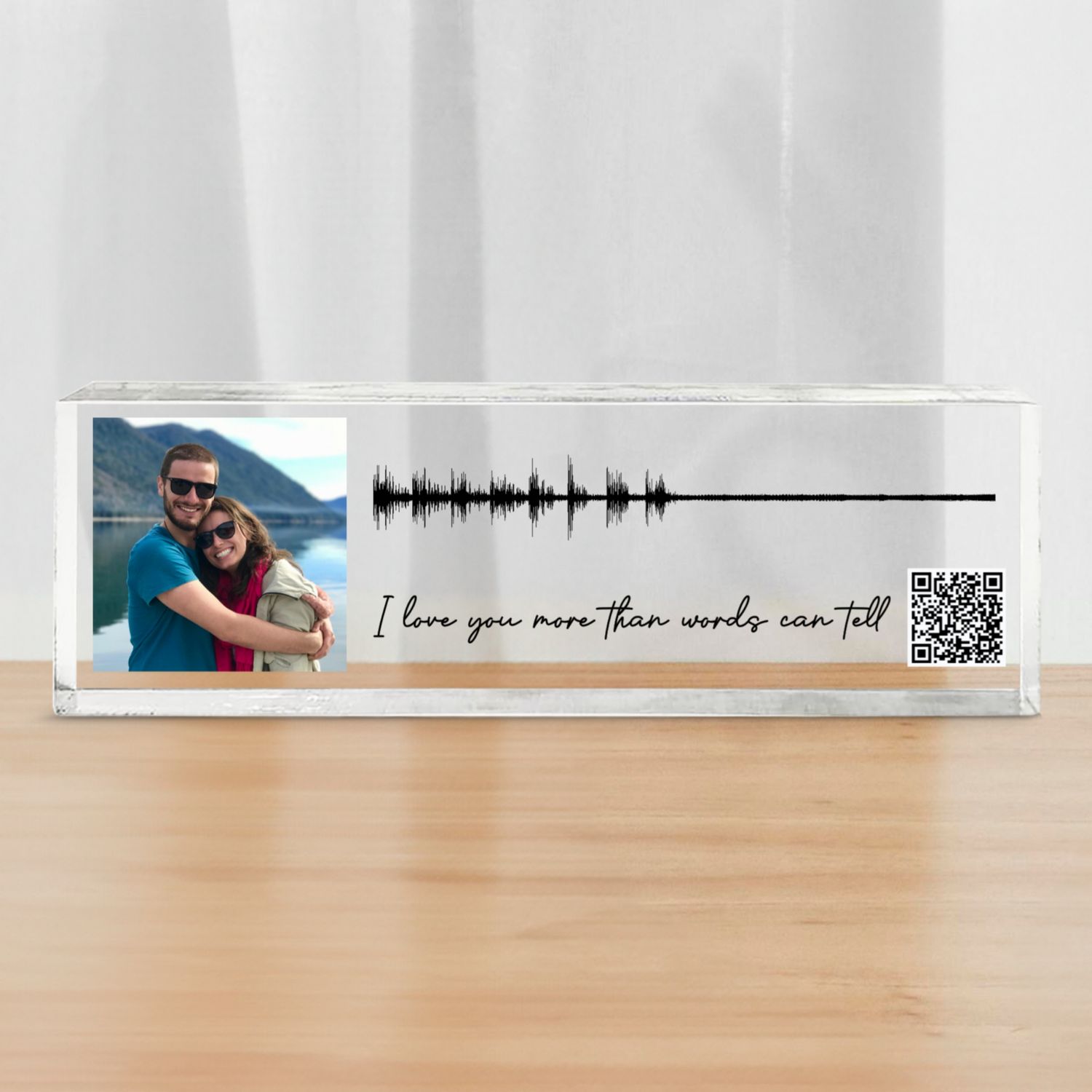Sound Wave Art, Voice Recording Gift Photo Inserted QR Code Personalized Acrylic Block Plaque